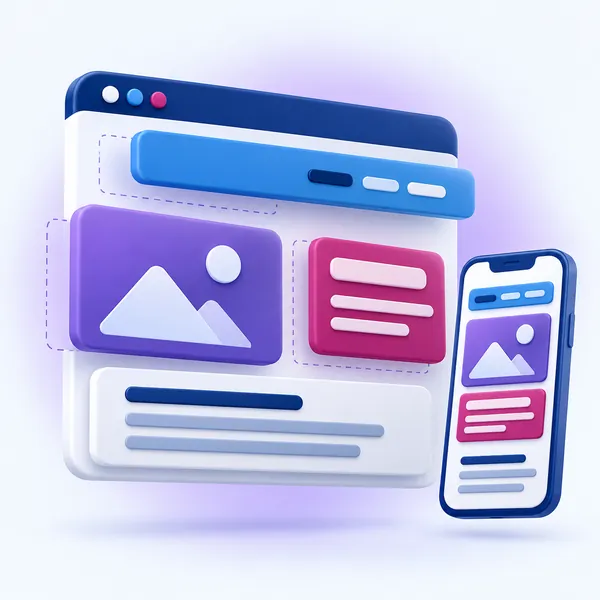 Ilustración de una página web a medio montar junto a su versión en celular